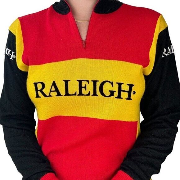 Vintage Raleigh Womens Wool Blend Cycle Quarter Zip Jersey Sz 4 Made in Italy - Picture 2 of 9